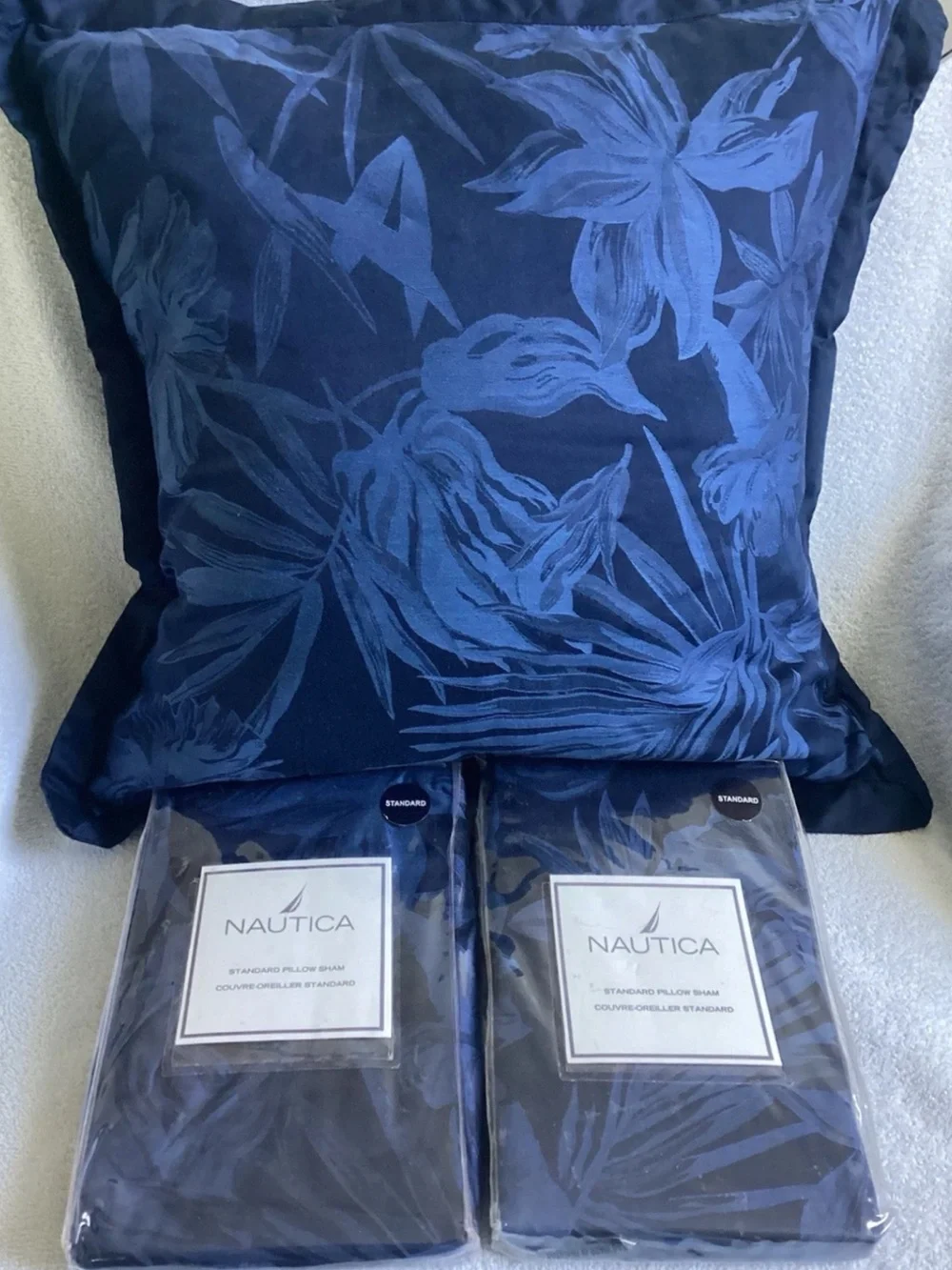 Nautica Tropical Palm Havana Midnight Blue Throw Pillow Shams Set of 2 NWT
